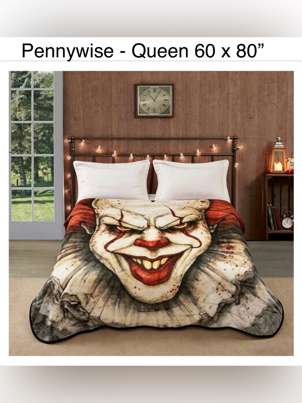 IT Pennywise Queen Fleece Blanket Halloween Horror Clown NWT